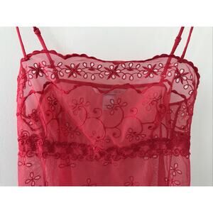 Victorias Secret Red Sheer Lace Empire Camisole Lingerie Nightgown Tank Small